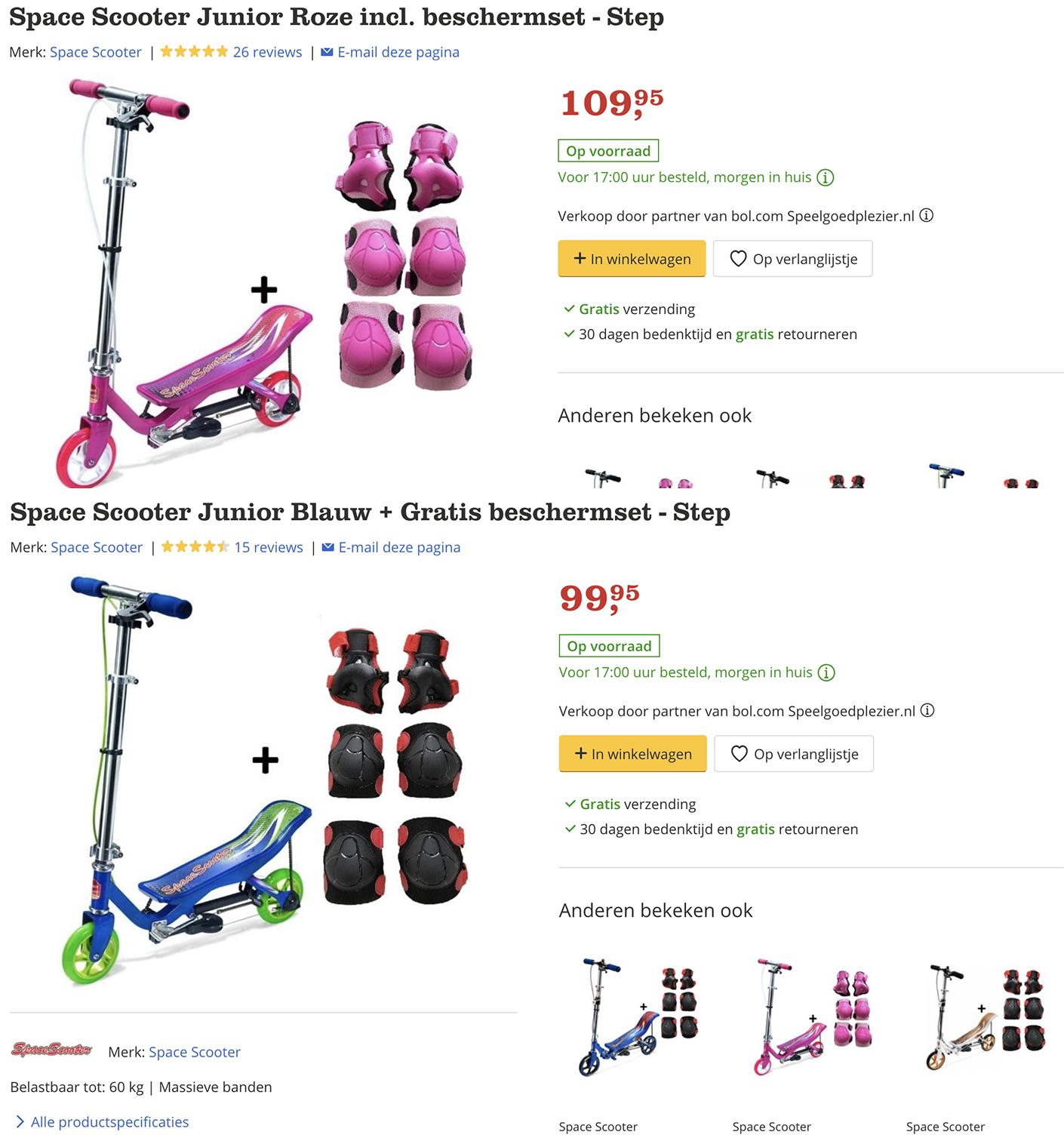 Scooter Roze en Blauw prijsverschillen